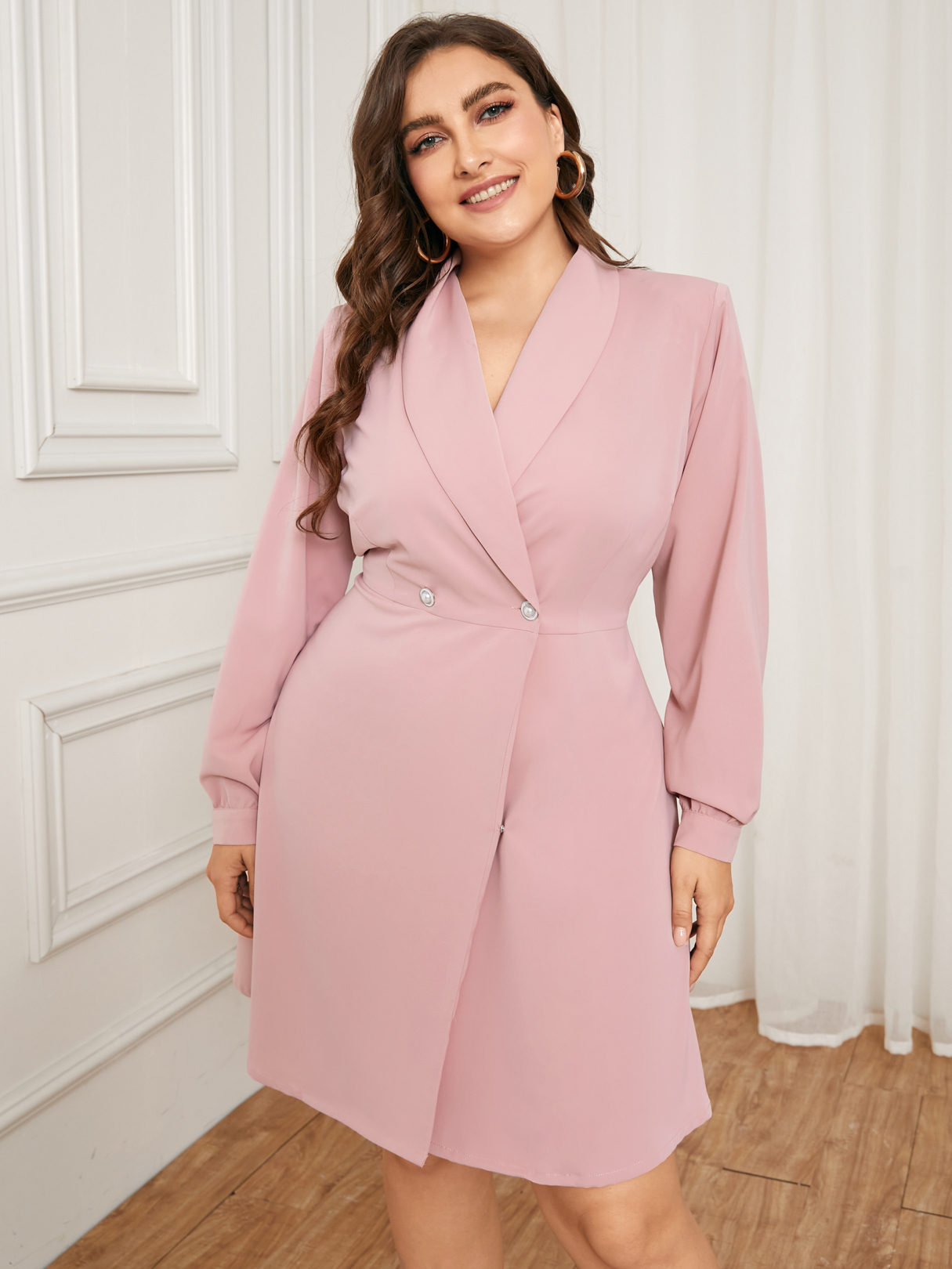 YOINS Plus Size Lapel Collar Crossed Front Design Long Sleeves Dress