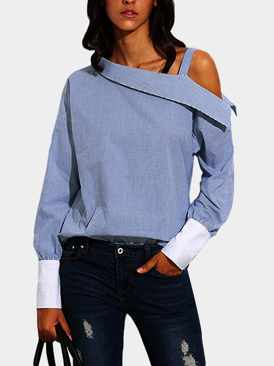 Stripe Pattern Asymmetrical Long Sleeves Shirt
