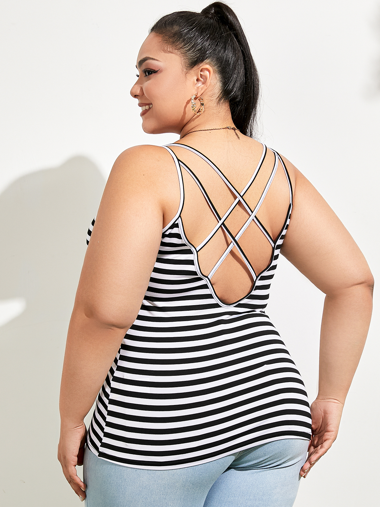 YOINS Plus Size Spaghetti Striped Backless Design Sleeveless Cami