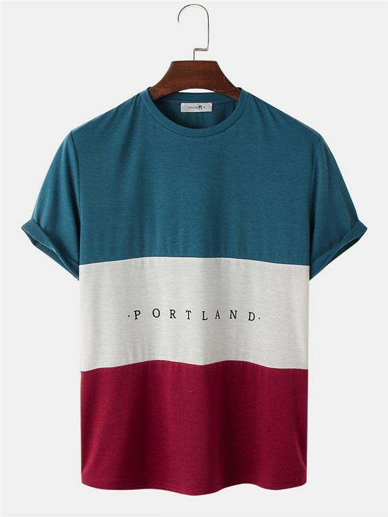ChArmkpR Men Color Block Letter Print Short Sleeve T-Shirt