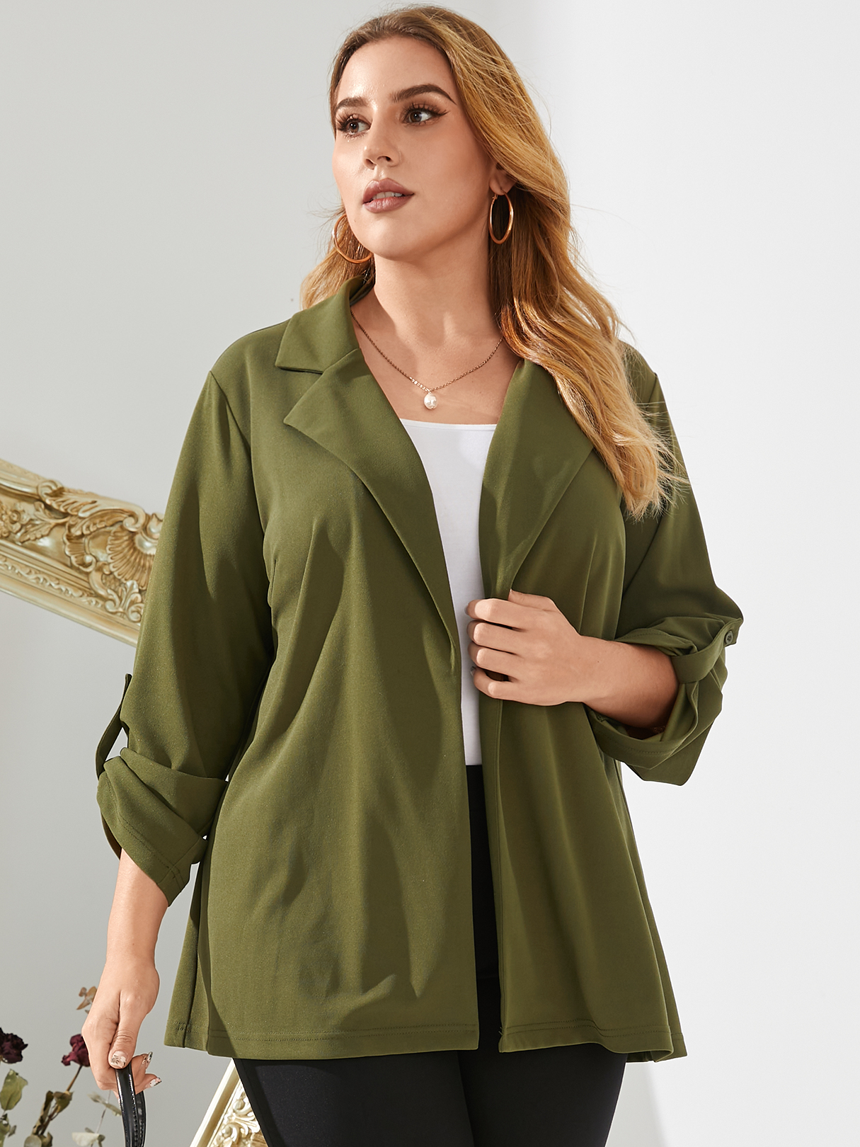 YOINS Plus Size Lapel Collar Long Sleeves Coat