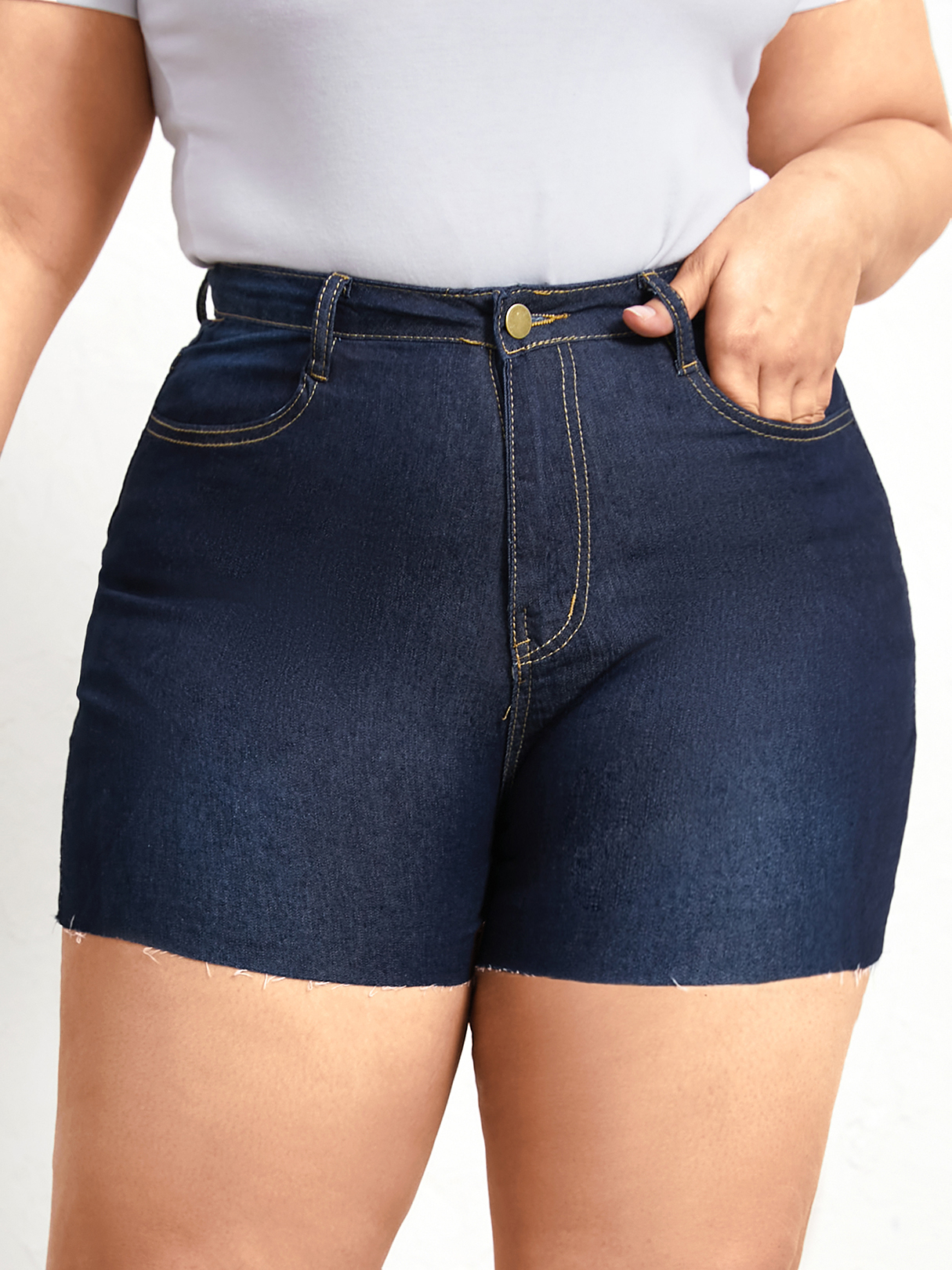 Plus Size Pocket Design Denim Shorts