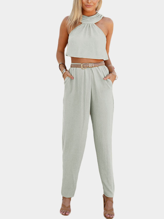 Light Grey Sleeveless High Waist Halter Co-ord