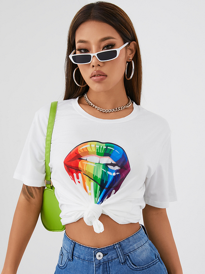YOINS BASICS White Letter Graphic Crew Neck Short Sleeves Tee
