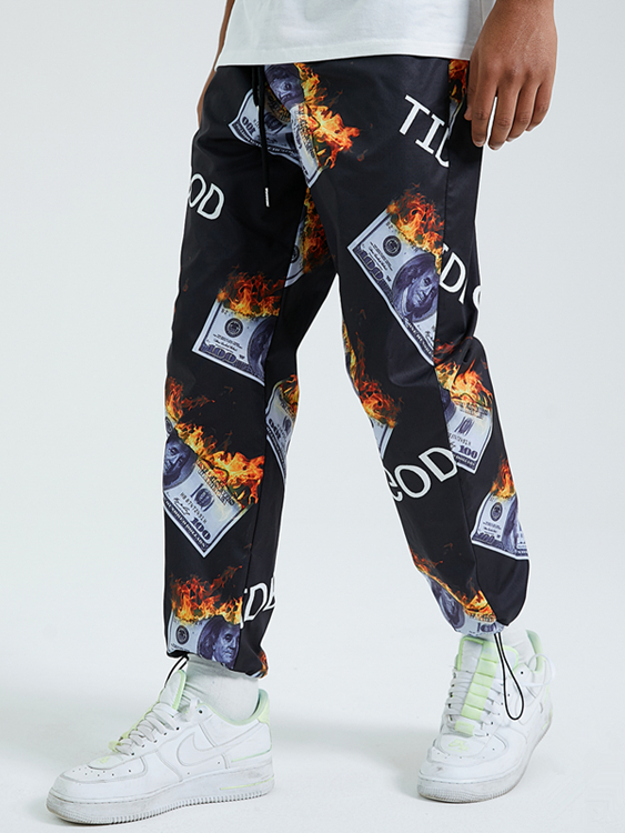 KOYYE Men Fashion Dollar Bills Printing Drawstring Pants