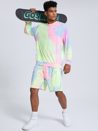 Men Tie Dye Sweatshirts And Shorts Suits