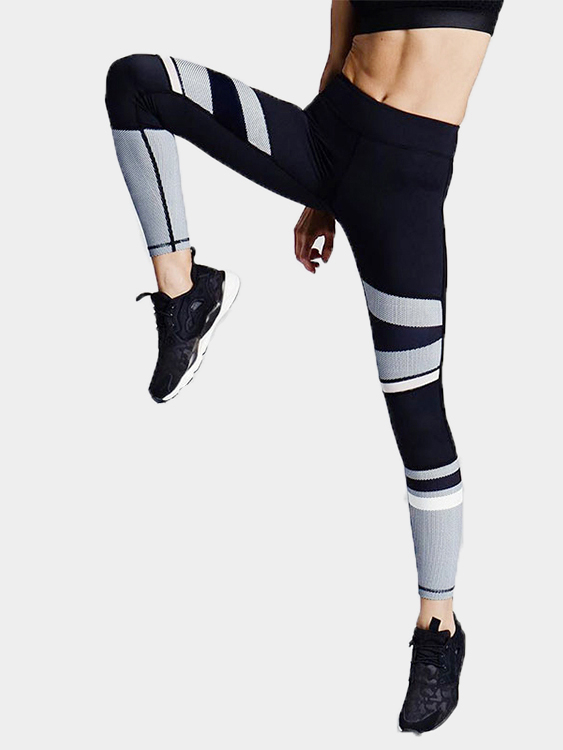 Black and White Contrasting Color Sports Leggings
