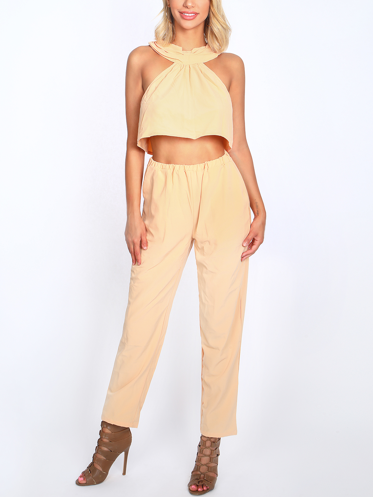 Yellow Sleeveless High Waist Halter Co-ord