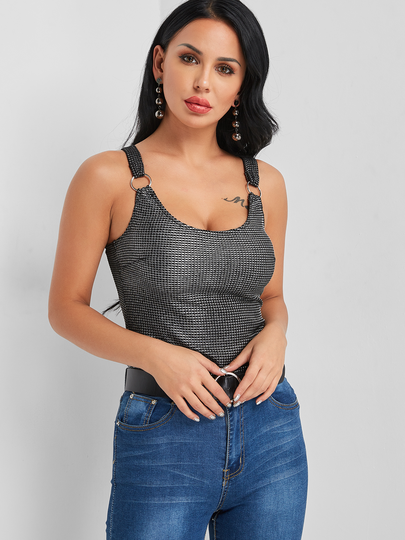 Black Scoop Neck Metallic Tank Top