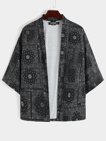 Men Summer Casual Kimono Robe Loose Retro Tribal Sun Protection Cardigan