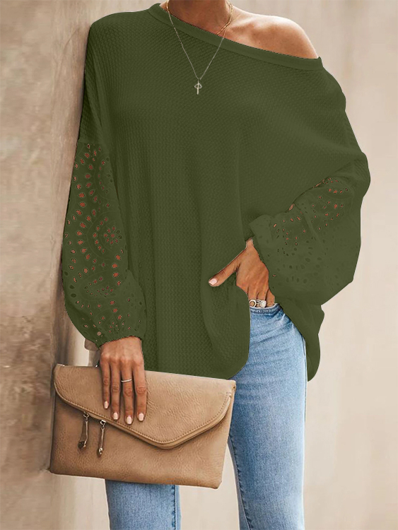 YOINS Army Green Hollow Design Round Neck Blouse