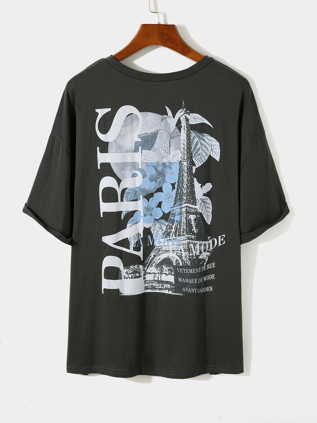 KOYYE Men Casual Graphic Letter Floral Print T-Shirt