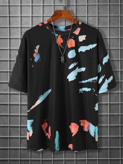 KOYYE Men Casual Irregular Graffiti Print T-Shirt