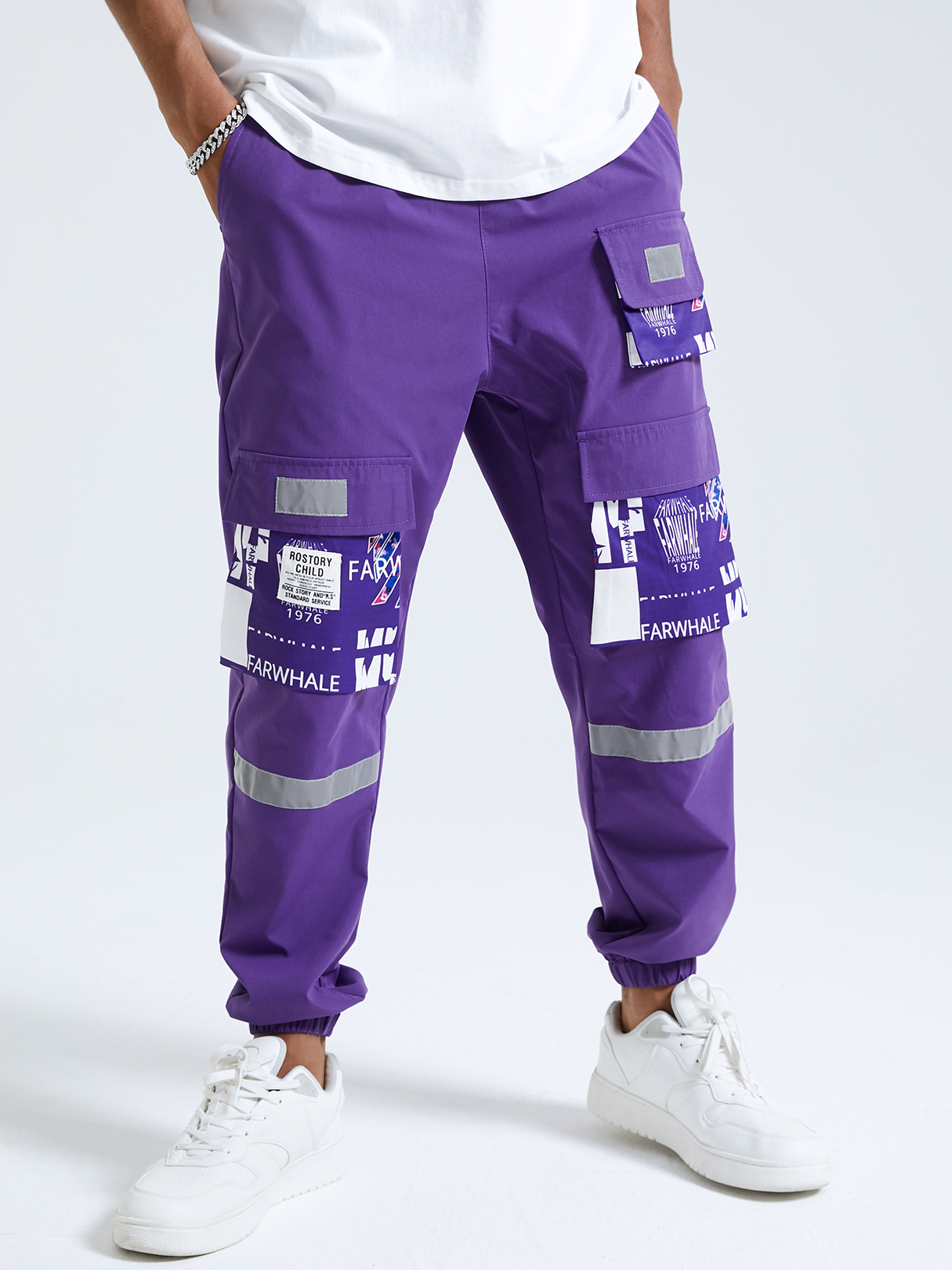 Men Hip Hop Street Style Letter Print Drawstring Cargo Pants