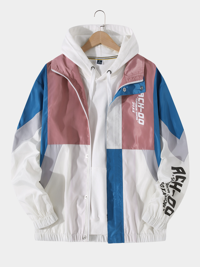 Men Color Block And Letter Jacket