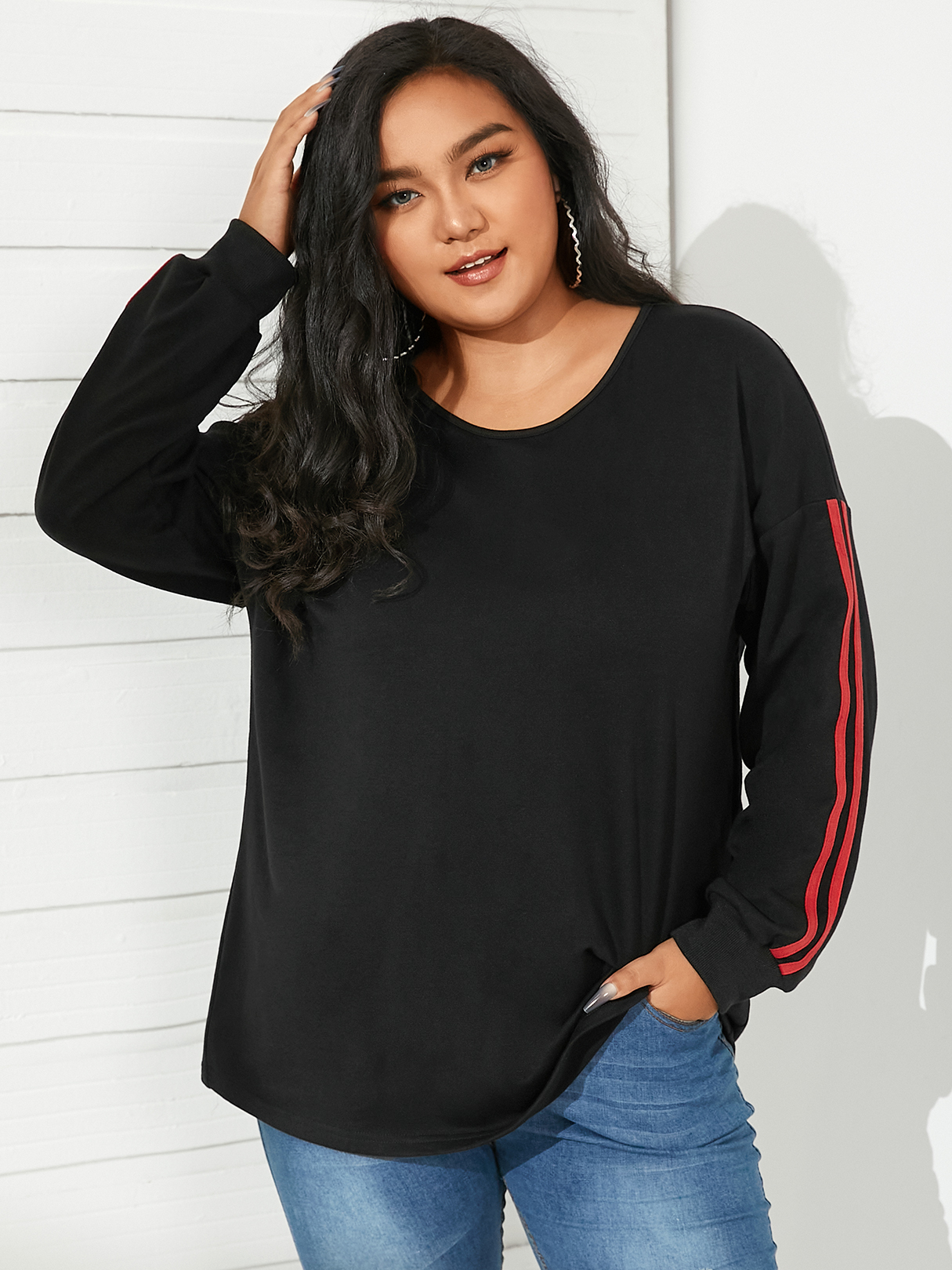 YOINS Plus Size Crew Neck Long Sleeves Sweatshirt
