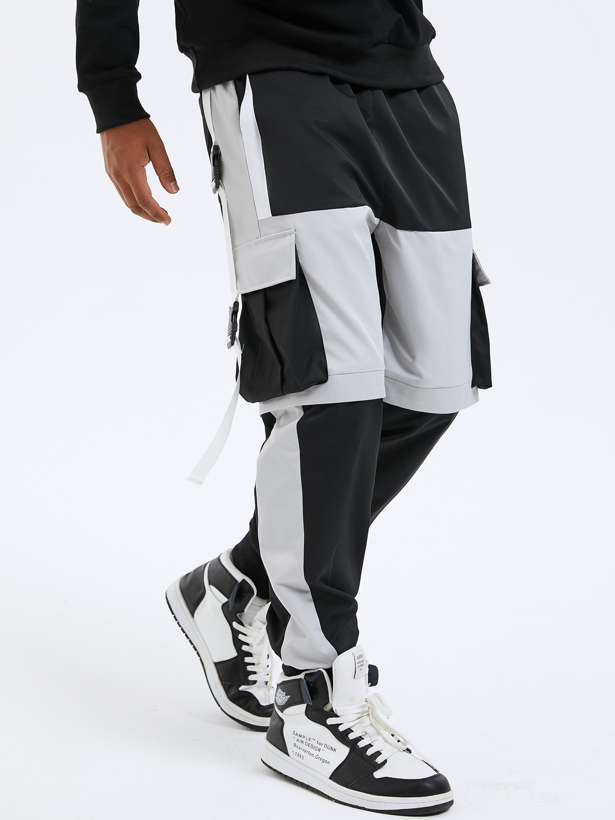 Men Casual Color Block Patchwork Side Pocket Cargo Pants