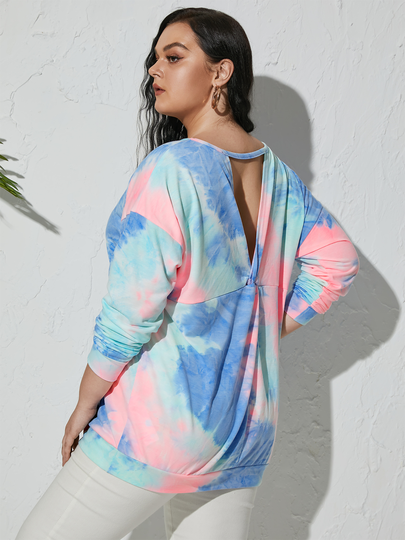 YOINS Plus Size Tie Dye Cut Out Twist Long Sleeves Sweatshirt