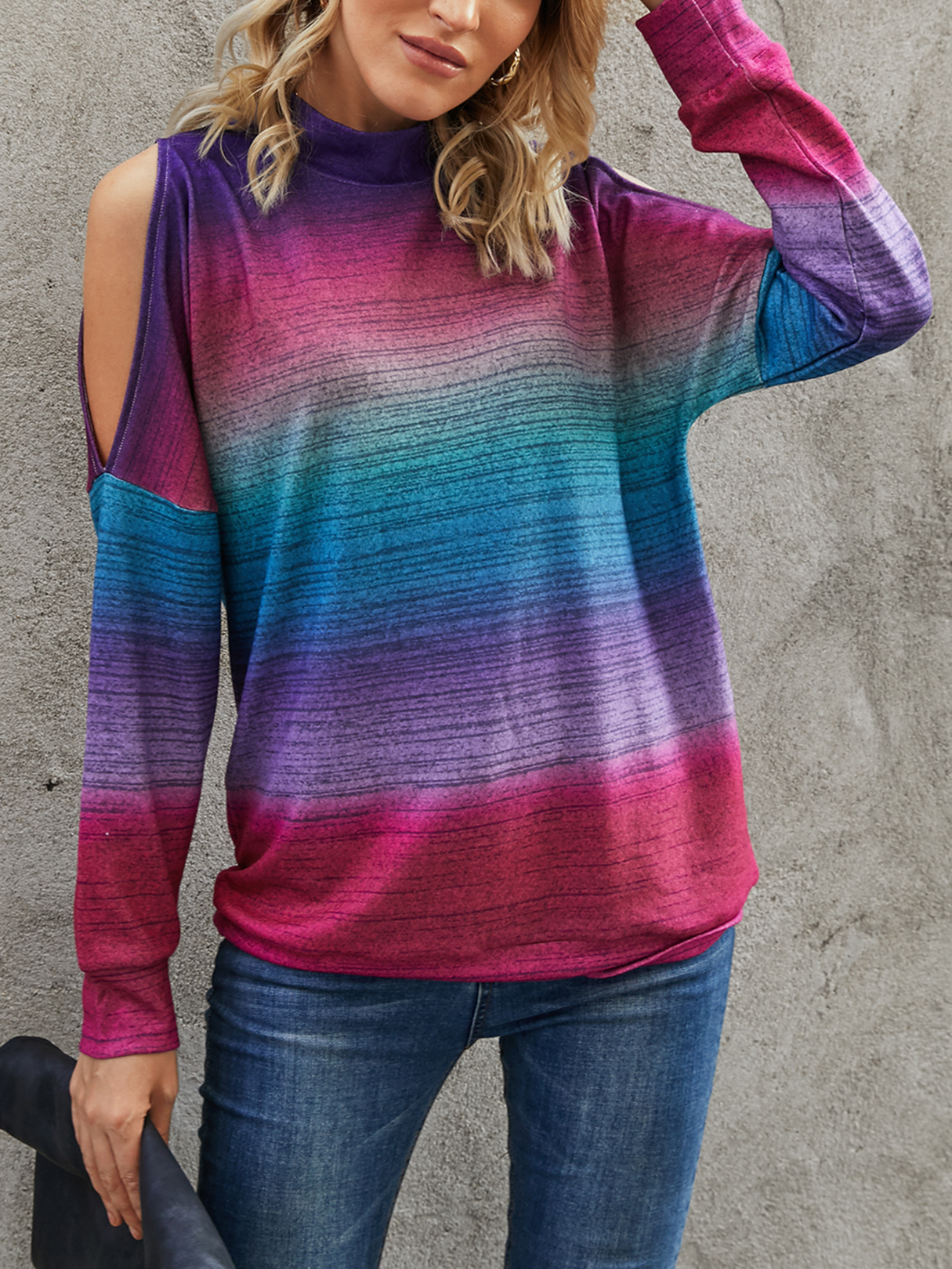 YOINS Fantasy Color Cold Shoulder Long Sleeves Sweatshirt