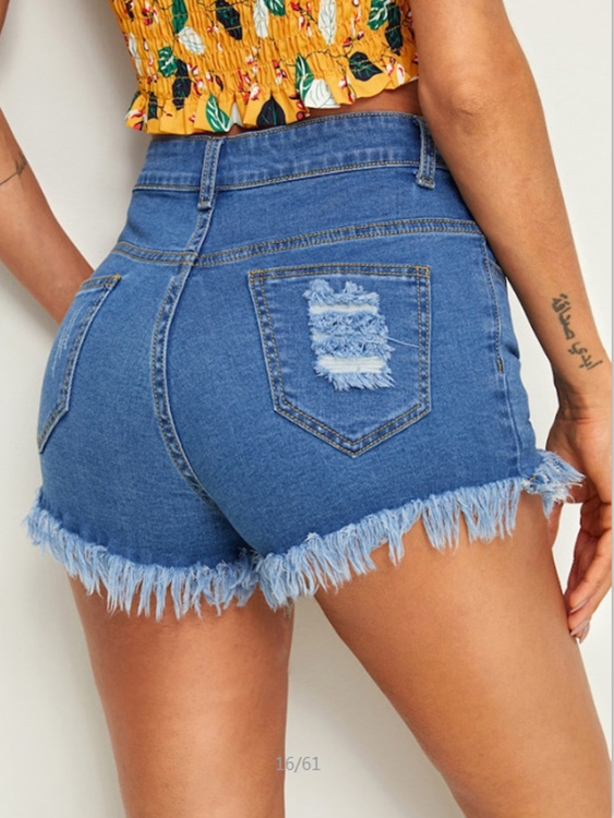 Blue Button Front Middle-Waisted Denim Shorts