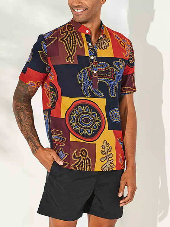 INCERUN Men Graphic Print Stand Collar Shirt