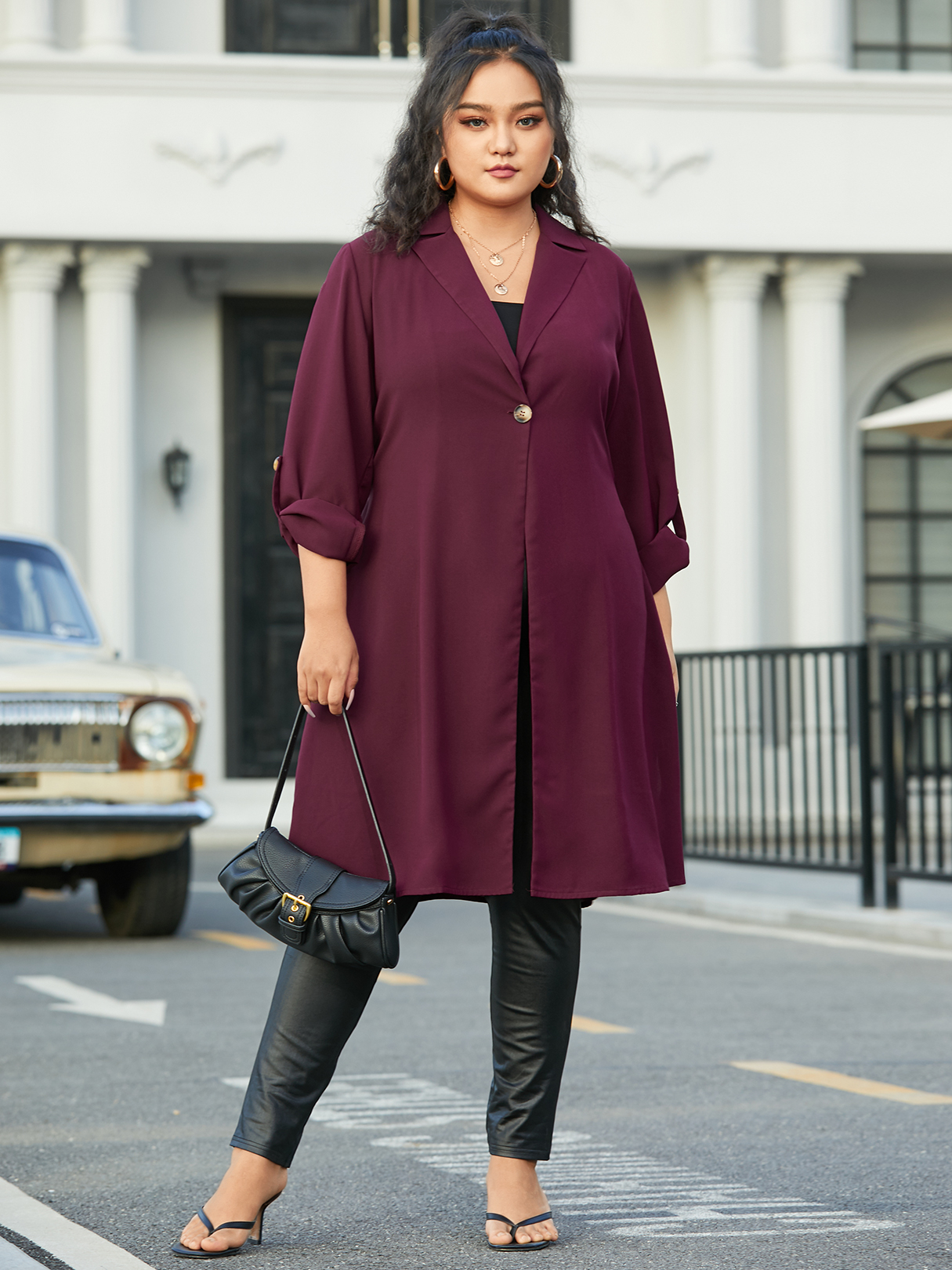 YOINS Plus Size Notch Collar Belt Design Long Sleeves Coat