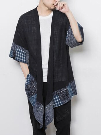 Men Cotton Tribal Irregular Retro Loose fit hanfu Coat Cardigan