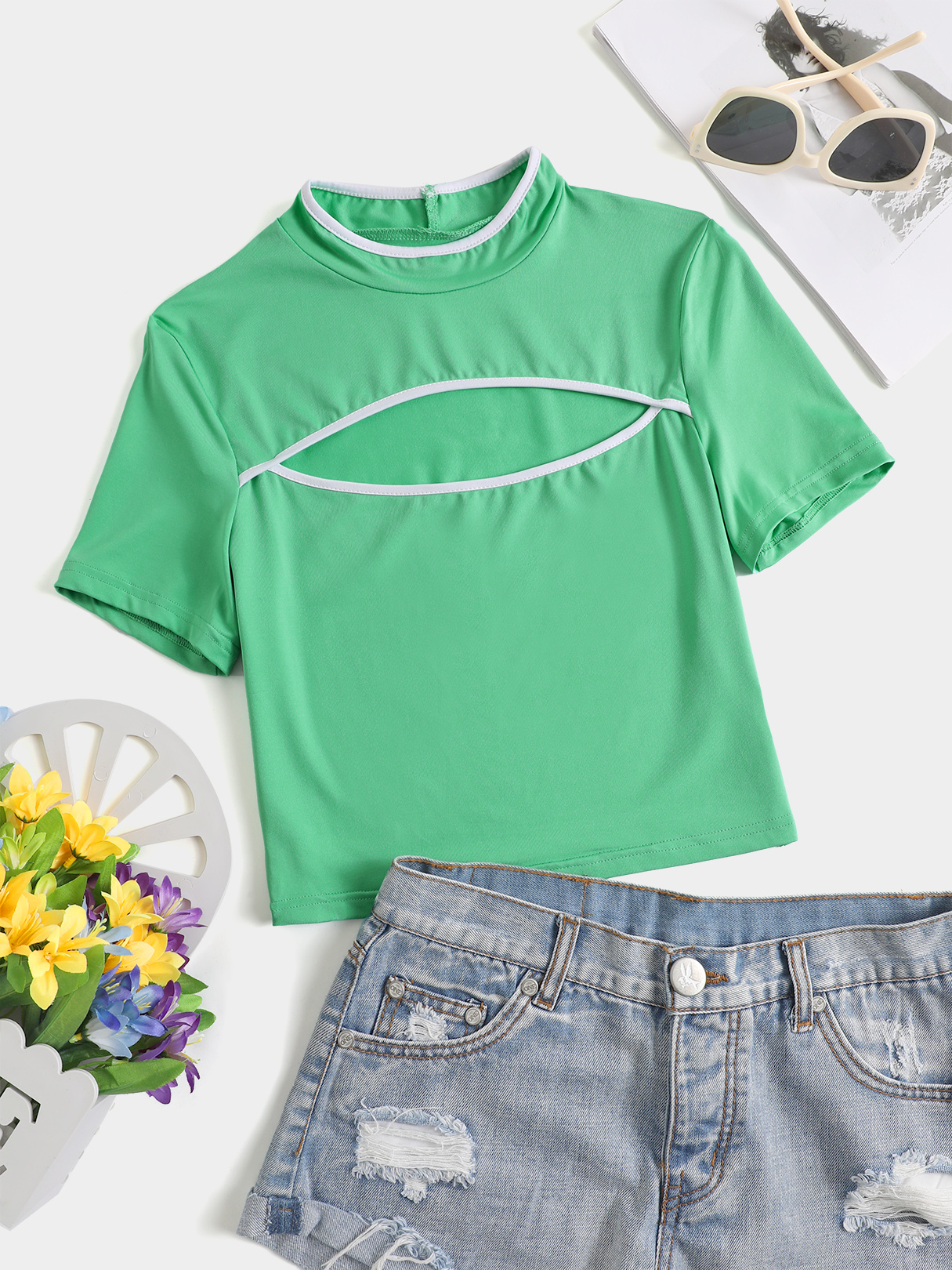 YOINS BASICS Women Plain Cut out Short sleeves Tee