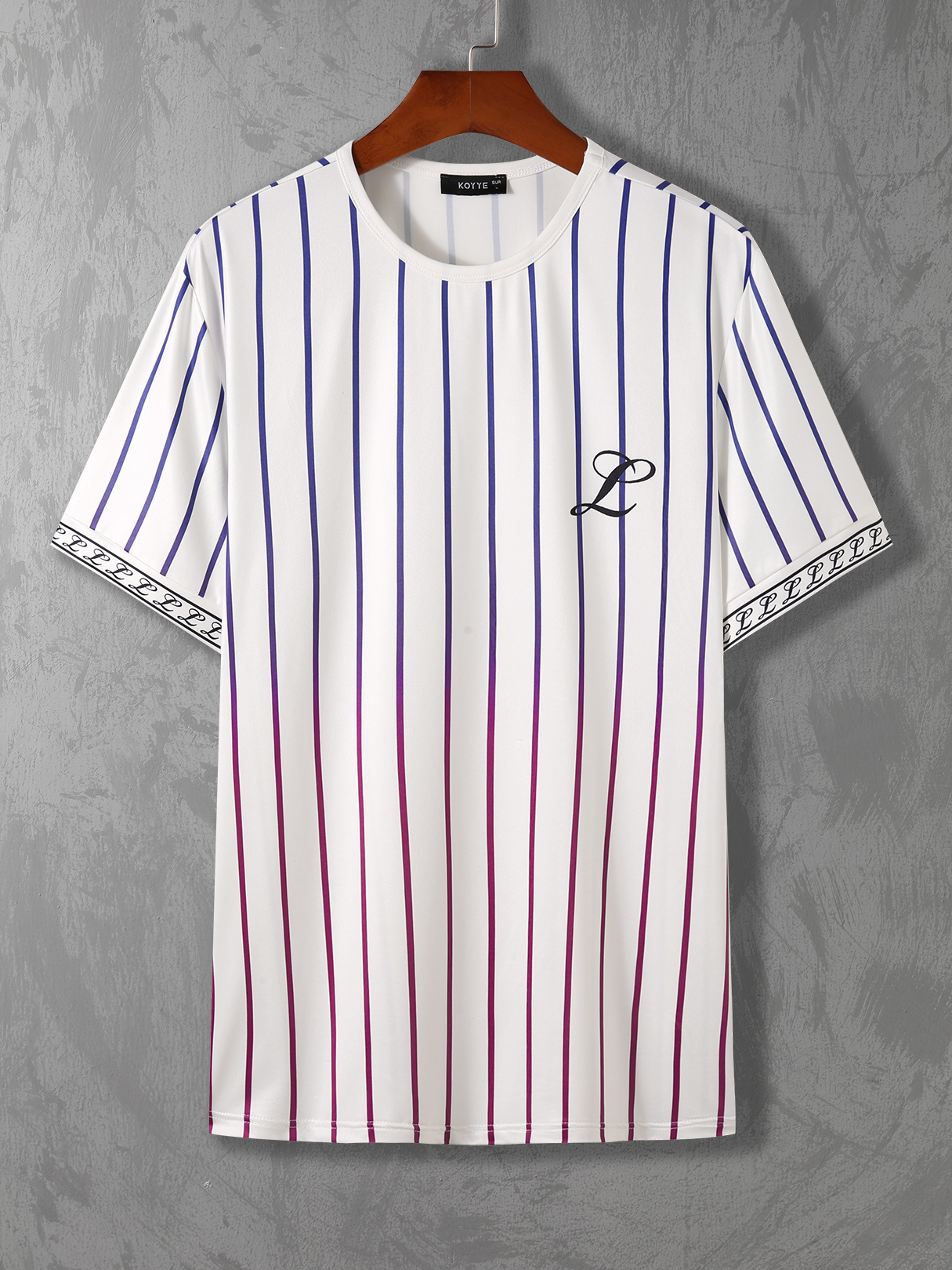 KOYYE Men Casual Graphic Gradient Striped Print T-Shirt