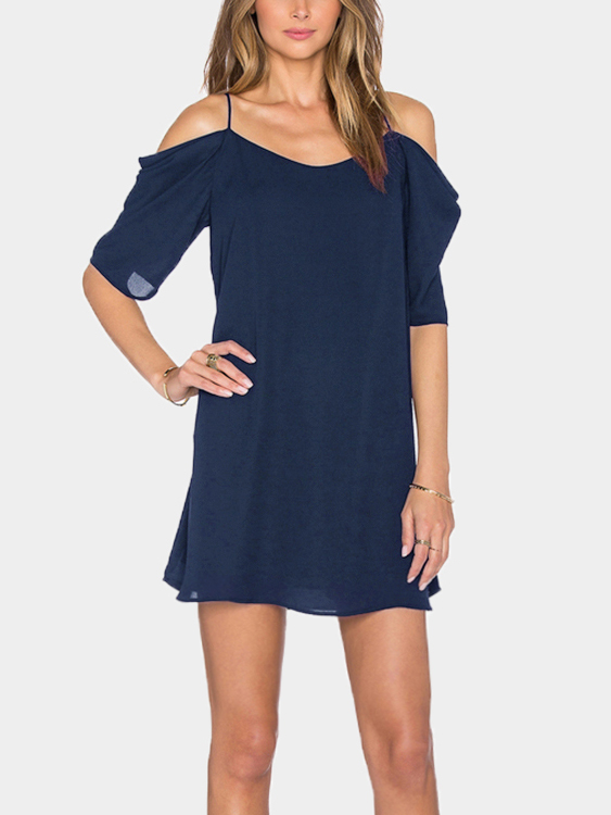 Navy Cold Shoulder Mini Dress