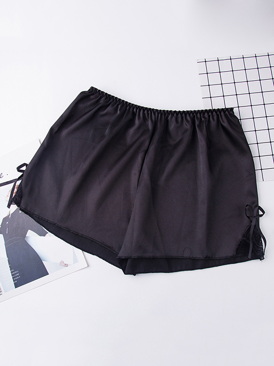 Lace Insert Stretch Waistband Satin Shorts