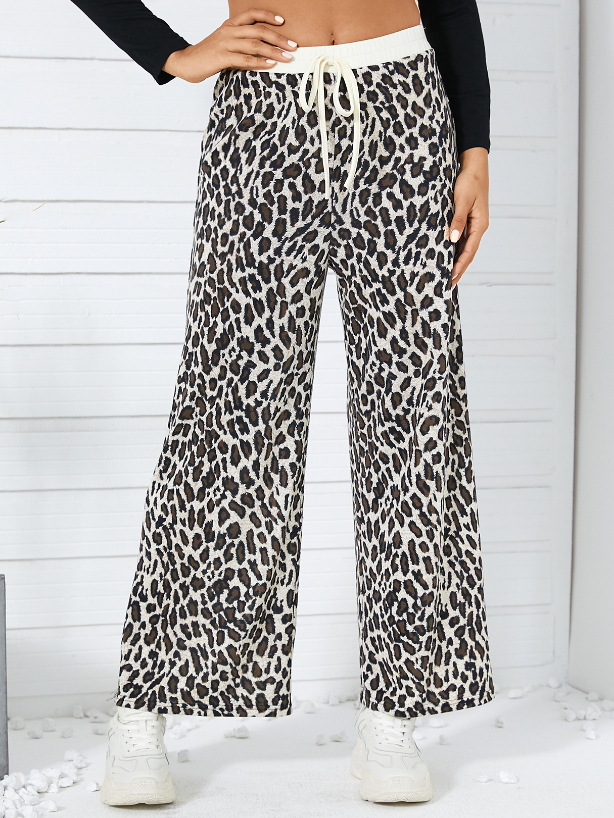 YOINS Leopard Drawstring Waist Pants