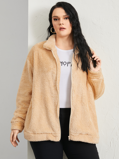 YOINS Plus Size Lapel Collar Zip Front Long Sleeves Jacket