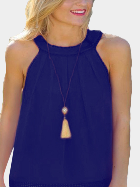 Navy Hollow Out Back Lace Detail Tank Top