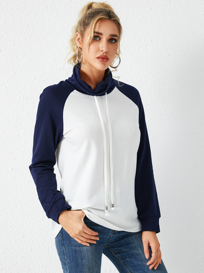 YOINS Hooded Design Drawstring Patchwork Pullover Hoodie