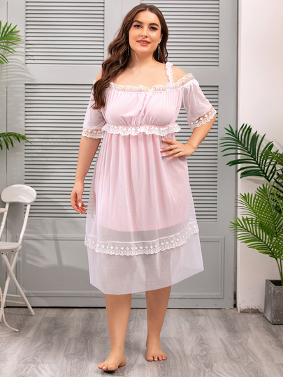 Plus Size Cold Shoulder Short Sleeves Sleepwear