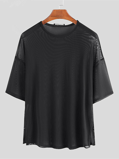 INCERUN Men Transparent Sexy Night Club Party T-shirt