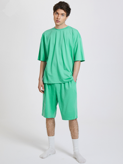 KOYYE Men Fashion Plain Short Sleeve Shorts Pajamas Set