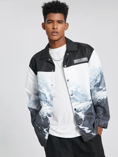 Men Casual Landscape Print Patchwork Jackets