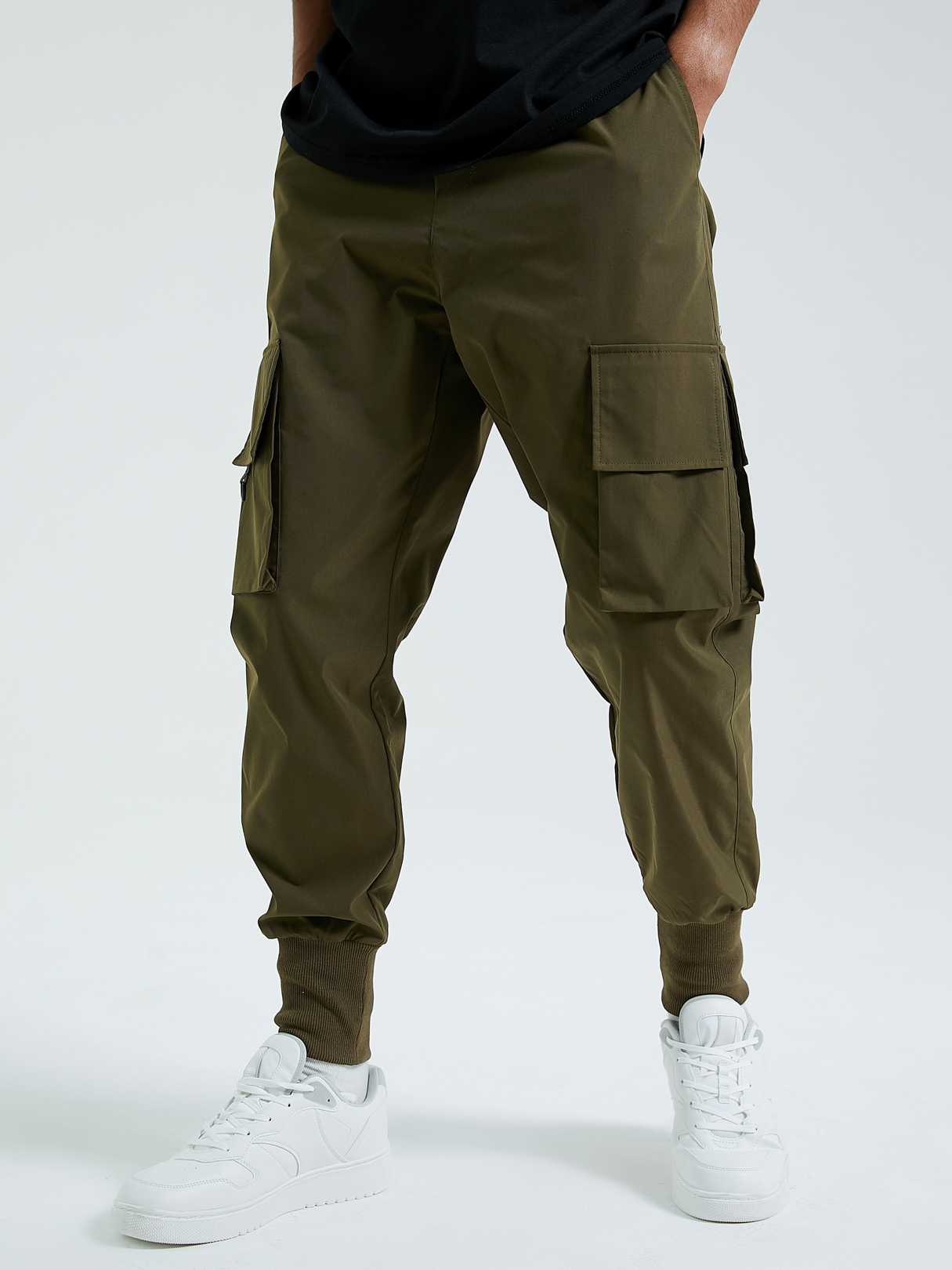 Men Multi-pockets Elastic Waist Cargo Pants