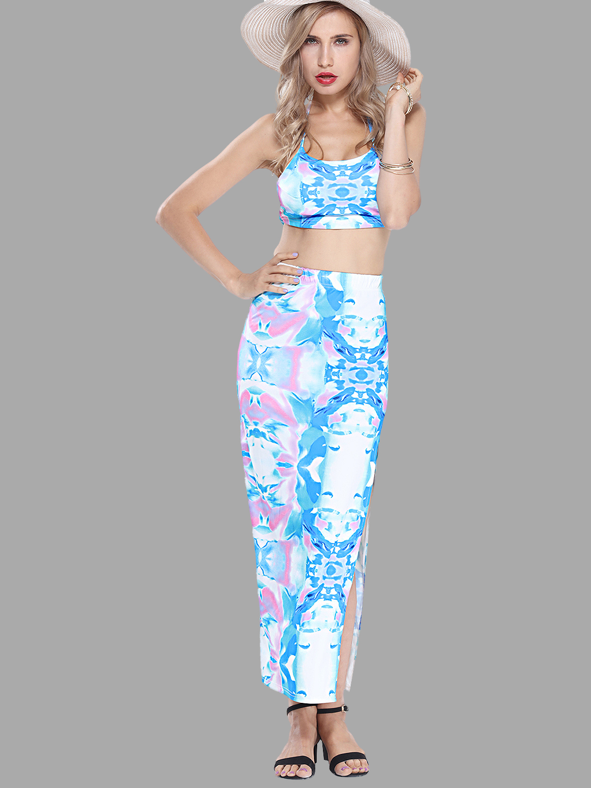 Self-tie Abstract Geometrical Print Co-ord