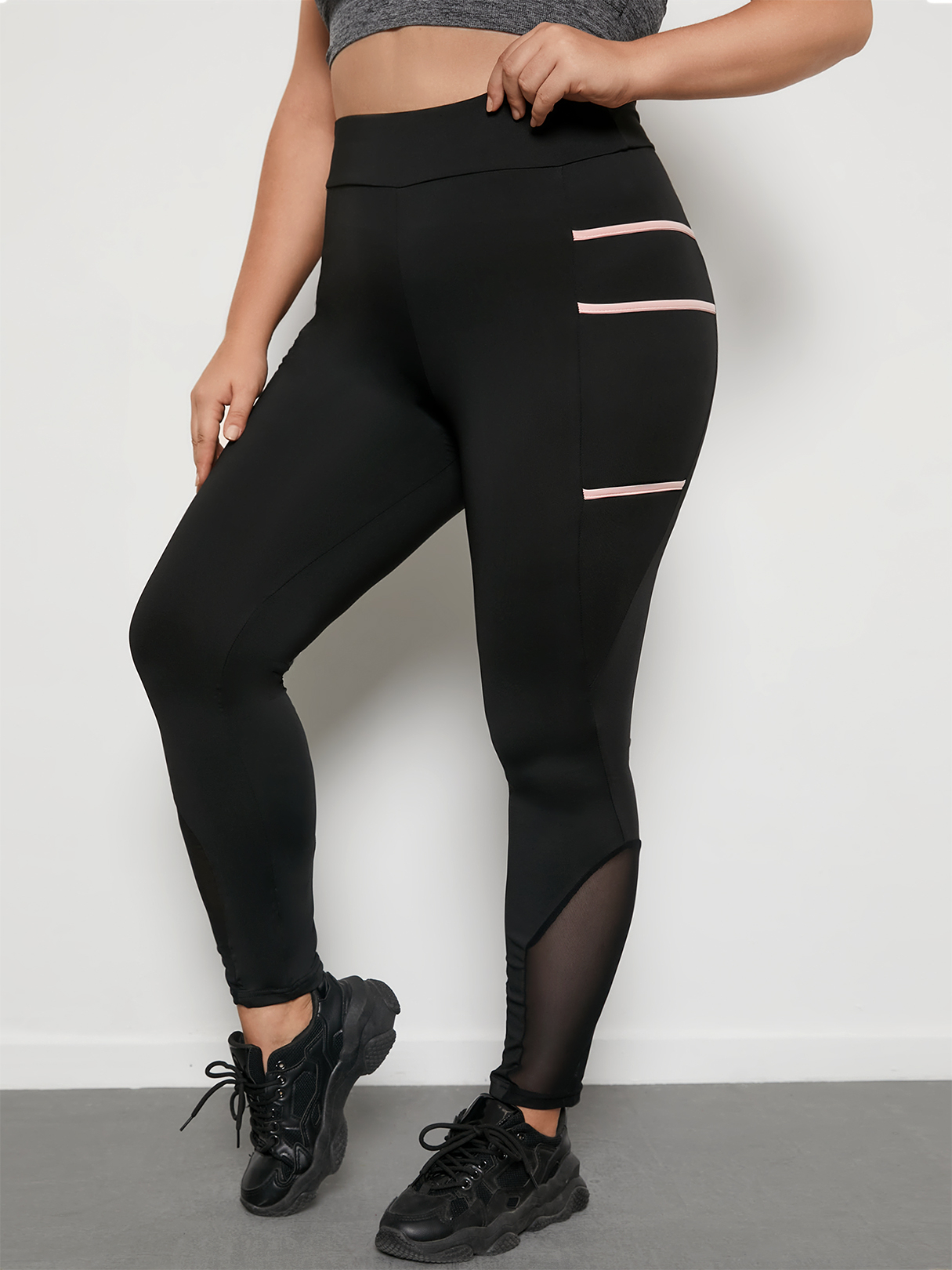 YOINS Plus Size Striped Mesh Patchwork Design Leggings