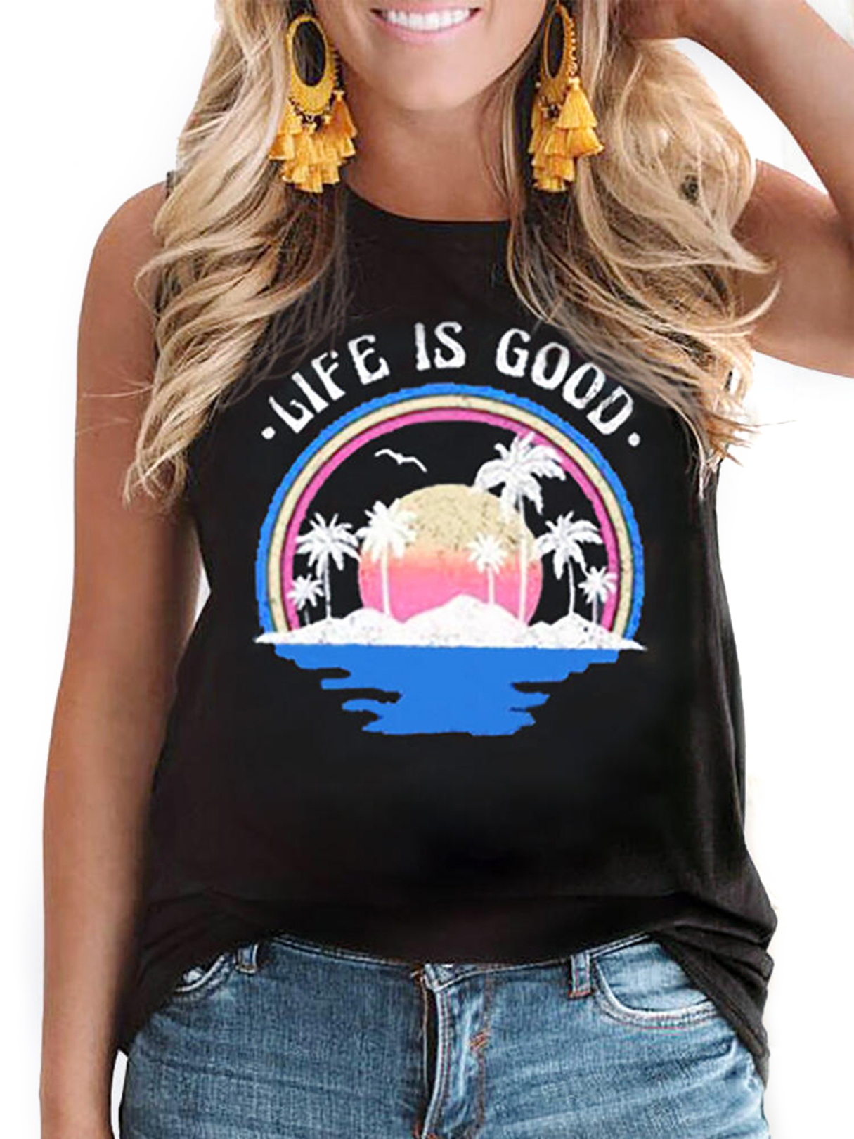 Black Graphic Printed Tank Top