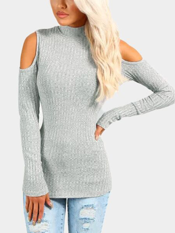 Light Grey Ribbed Cold Shoulder Jumper