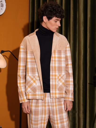 Men Plaid Patchwork Pocket Jacket