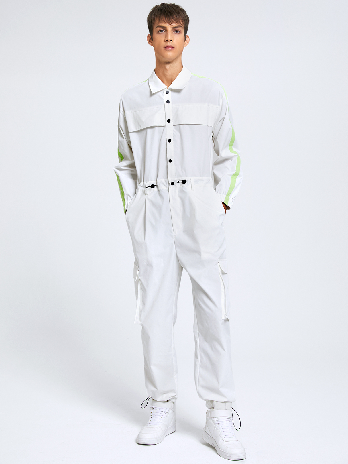 Men Fashion Plain Button Design Long Sleeve Jumpsuit