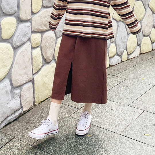 Icecream12 - Split-Hem Midi Skirt - Brown/One Size