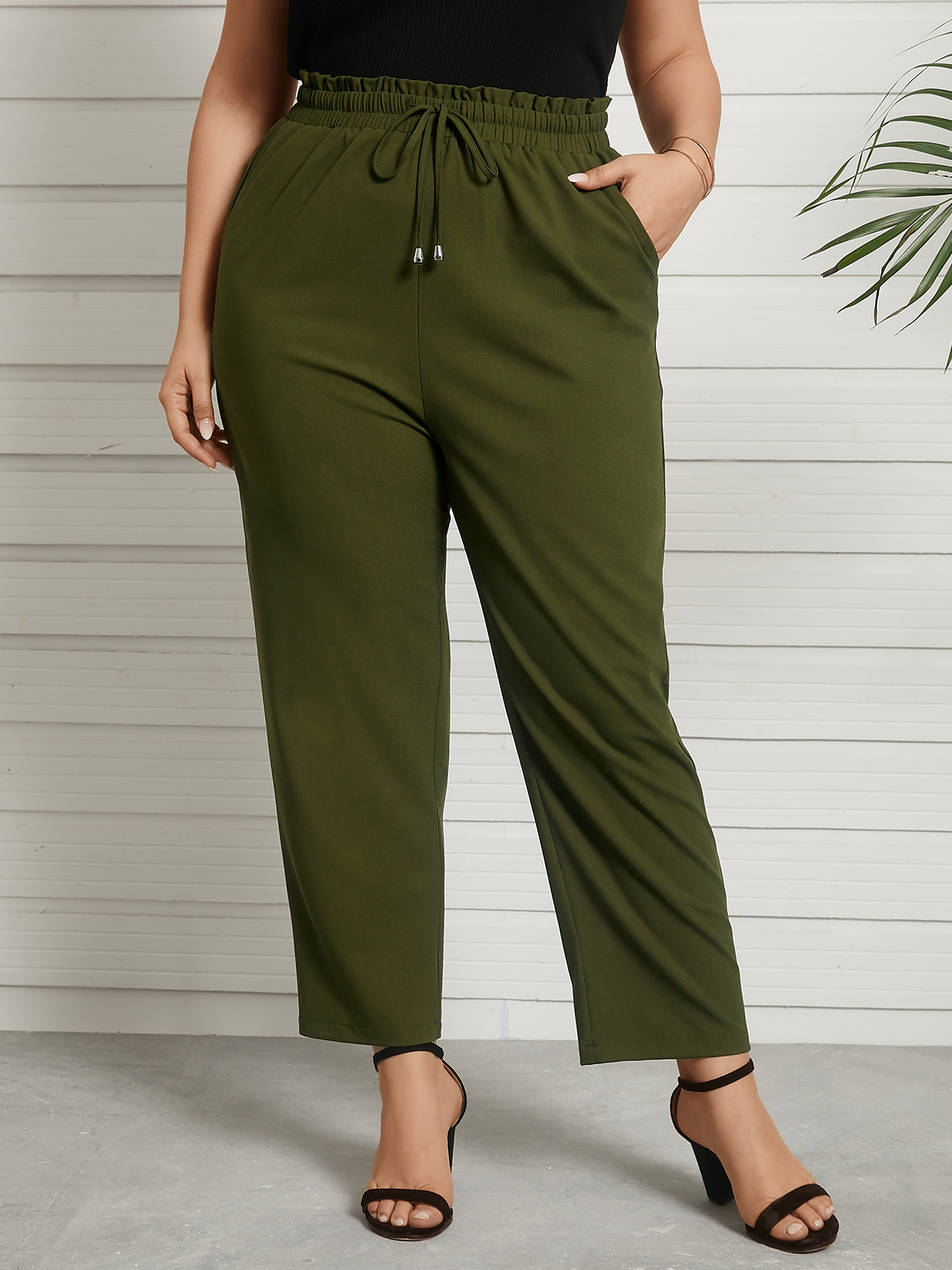 YOINS Plus Size Elastic Strap Pocket Design Pants