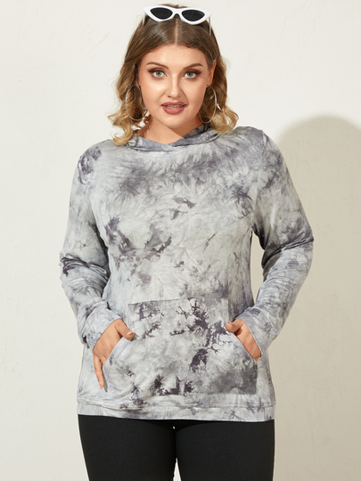 YOINS Plus Size Tie Dye Pocket Design Hooded Design Long Sleeves Sweatshirt