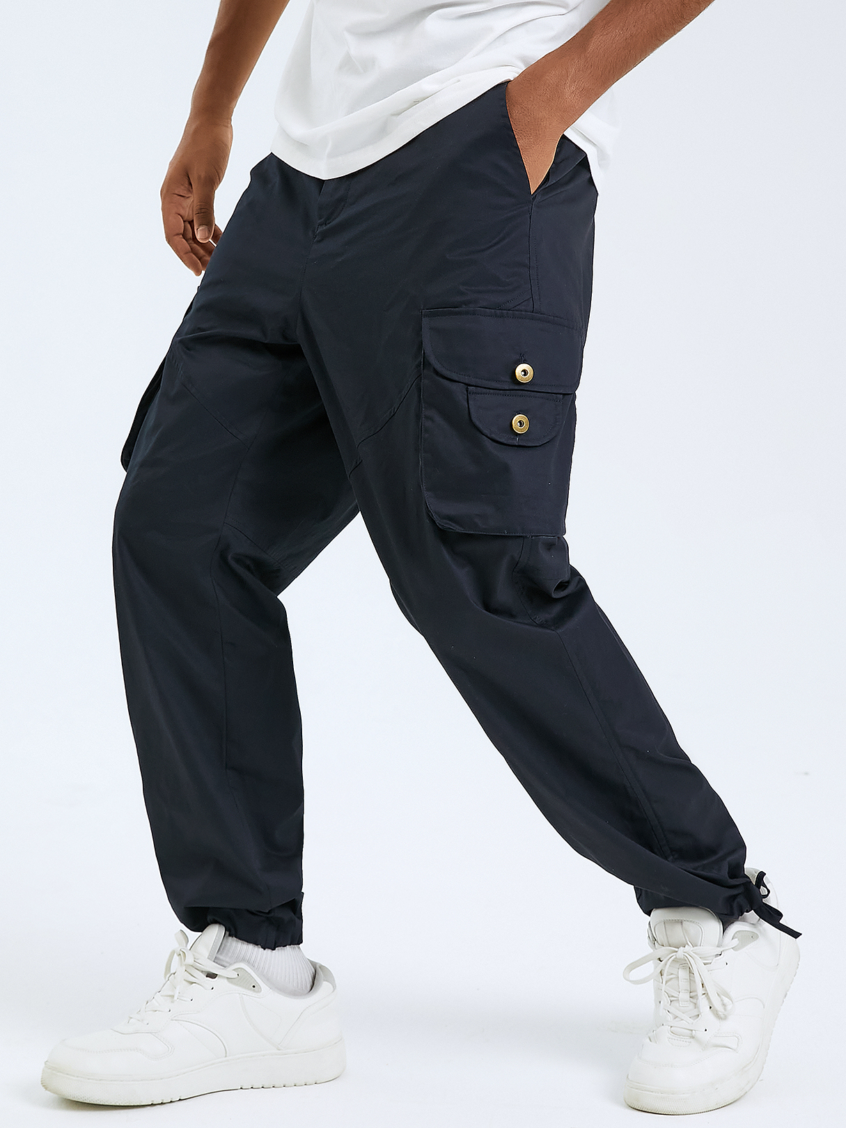 Men Casual 100% Cotton Zip Pockets Button Fly Cargo Pants